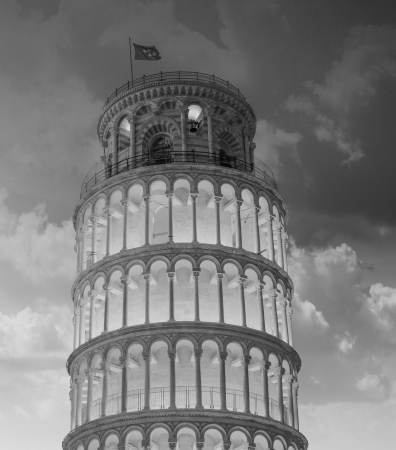 Tower of Pisa in Miracles Square, Illuminated at Night with sunset, Italyの写真素材