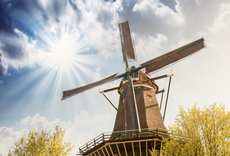 Netherlands  Beautiful view of Windmill with colourful sky の写真素材