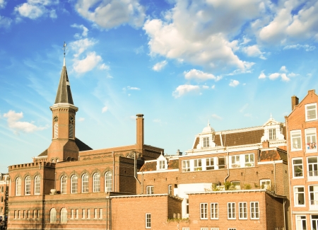 Amsterdam  Classic Buildings of Netherlands with beautiful sky のeditorial素材