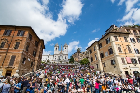 ROME - MAY 10  Tourists enjoy a wonderful spring day in Piazza di Spagna, May 10, 2013 in Rome  More than 15 million people visit the city every year のeditorial素材