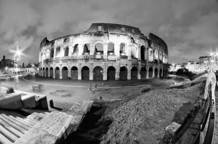 Lights of Colosseum at Night, Italyの写真素材