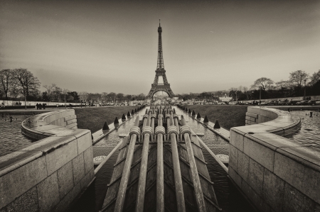 Beautiful view of Eiffel Tower with vegetation のeditorial素材