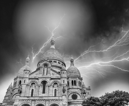 Paris, France. Storm above city landmarks.のeditorial素材