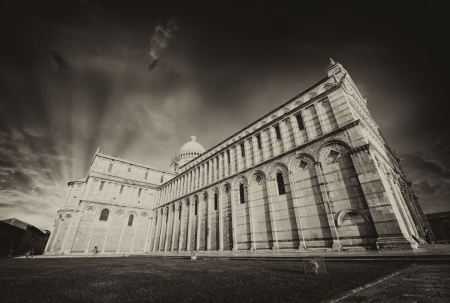 Pisa. Stunning wide angle view of Cathedral in Miracles Square.の写真素材