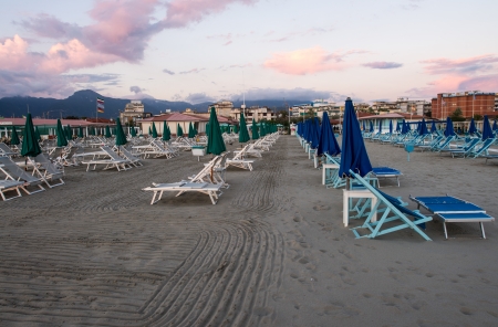 Beach in Tuscany, Italy, Sunset colors on a beautiful summer evening.の写真素材