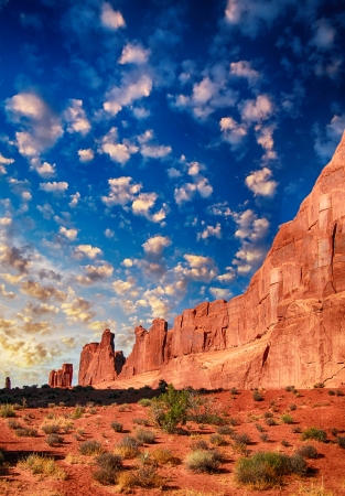 Arches National Park, Utah. Wonderful red rocks against blue sky in summer.の写真素材