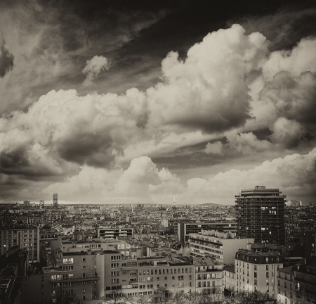 Paris, France. Wonderful city aerial view at winter sunset.のeditorial素材