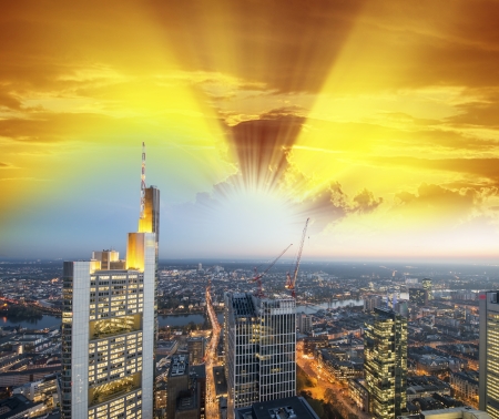 Frankfurt skyline at sunset, Germany.のeditorial素材