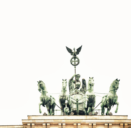 Berlin, Germany. Quadriga monument in Brandenburg Gate. Brandenburger Tor isolated on white...
