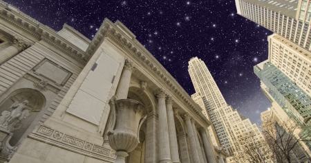 Starry Night above New York City Skyscrapers, U.S.A.