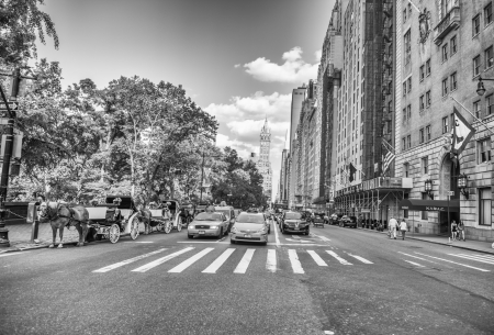 NEW YORK CITY - MAY 25: Yellow cabs near Central Park area, May 25, 2013 in New York City. There are more than 13.000 taxis in the city.のeditorial素材