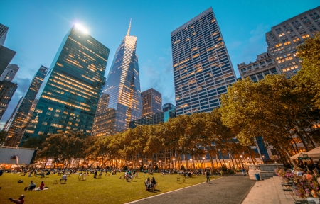 Bryant Park in Manhattan at night.の写真素材