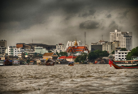 Bangkok architecture and cityscape with Chao Phraya river, Thailand.のeditorial素材