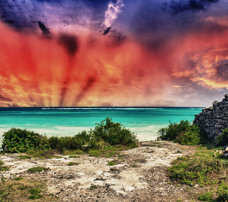 Turquoise ocean waters of Tulum, Mexico.の写真素材