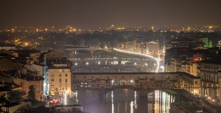 Aerial night view of Ponte Vecchio, Old Bridge in Florence.の写真素材