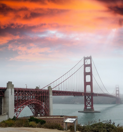 Sunset sky over San Francisco Golden Gate Bridge.の写真素材