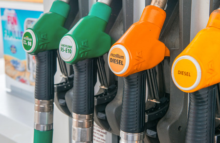 Colourful petrol fuel pumps in Europe.のeditorial素材