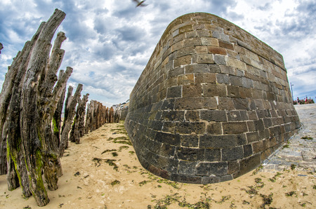 St Malo beach and city walls, Brittany - France.の写真素材
