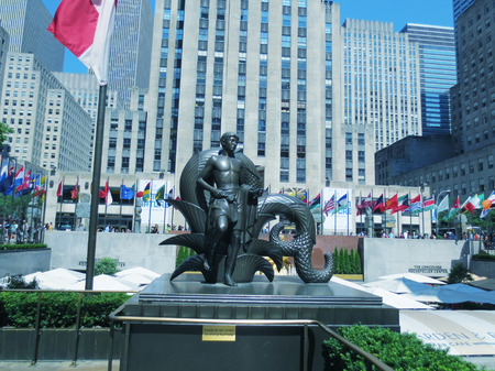 NEW YORK - JUNE 15: Rockefeller Center on June 15, 2013 in NYC. Rockefeller Center is a complex of 19 commercial buildings, built by the Rockefeller family, located in Midtown Manhattanのeditorial素材