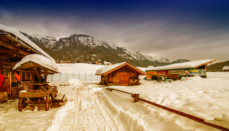Beautiful mountain scenery with snow. Alps in winter.