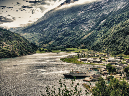 Norway cruise: mountains in Geiranger fjordのeditorial素材