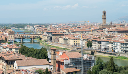 Florence, Tuscany. Beautiful view of Lungarni on a sunny day.の写真素材