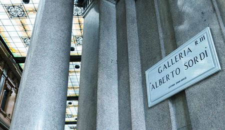 Rome. Entrance sign at Galleria Sordi.のeditorial素材