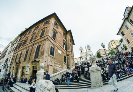 ROME - NOVEMBER 2, 2012: Tourists enjoy Spanish Steps. More than 15 million people visit the city every yearのeditorial素材