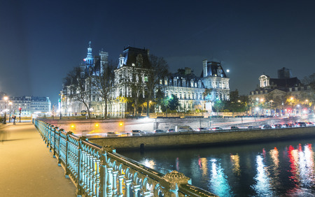 Hotel de Ville at night, Paris.の写真素材