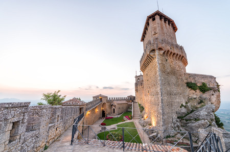 Castle of San Marino at summer dusk.のeditorial素材