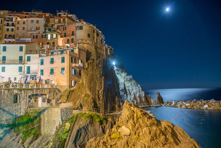 Manarola seascape at night. Five Lands, Italy.の写真素材