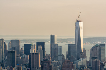 Lower Manhattan skyscrapers.