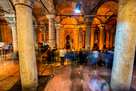 ISTANBUL - SEPTEMBER 16: Underground Basilica Cistern, September, 2014 in Istanbul, Turkey. It is 143m long and 65m wide underground water container, the one of most popular tourist attractionのeditorial素材