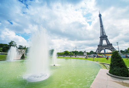 The Eiffel Tower on a beautiful summer day as seen from Trocadero Gardens.の写真素材