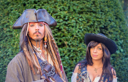 LUCCA, ITALY - NOV 1: Cosplay poses for camera during Lucca Comics Festival on November 1st, 2014 in Lucca, Italy. Lucca Comics is one of the biggest event for comics and cartoons In Europeのeditorial素材