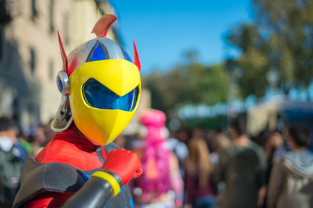 LUCCA, ITALY - NOV 1: Cosplay poses for camera during Lucca Comics Festival on November 1st, 2014 in Lucca, Italy. Lucca Comics is one of the biggest event for comics and cartoons In Europeのeditorial素材