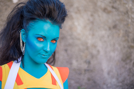 LUCCA, ITALY - NOV 1: Cosplay poses for camera during Lucca Comics Festival on November 1st, 2014 in Lucca, Italy. Lucca Comics is one of the biggest event for comics and cartoons In Europeのeditorial素材