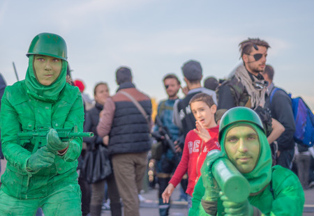 LUCCA, ITALY - NOV 1: Cosplay poses for camera during Lucca Comics Festival on November 1st, 2014 in Lucca, Italy. Lucca Comics is one of the biggest event for comics and cartoons In Europeのeditorial素材