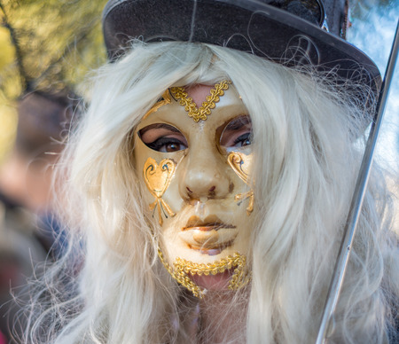 LUCCA, ITALY - NOV 1: Cosplay poses for camera during Lucca Comics Festival on November 1st, 2014 in Lucca, Italy. Lucca Comics is one of the biggest event for comics and cartoons In Europeのeditorial素材