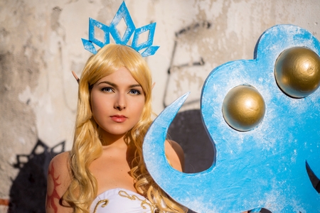 LUCCA, ITALY - NOV 1: Cosplay poses for camera during Lucca Comics Festival on November 1st, 2014 in Lucca, Italy. Lucca Comics is one of the biggest event for comics and cartoons In Europeのeditorial素材