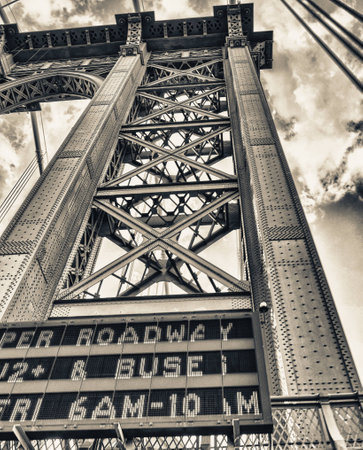 Giant Metal Pylon of Manhattan Bridge - New York.の写真素材