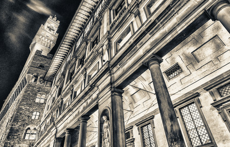 Florence. Uffizi Gallery at night.のeditorial素材
