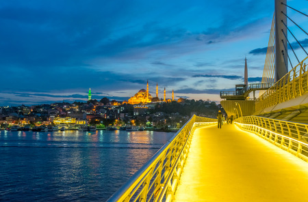 Stunning view of New Galata Bridge at dusk, Istanbul.の写真素材