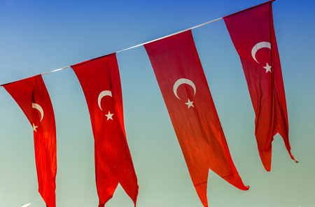 Flags of Turkey in Istanbul sky.の写真素材