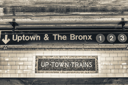 Uptown and The Bronx subway sign in New York City.のeditorial素材