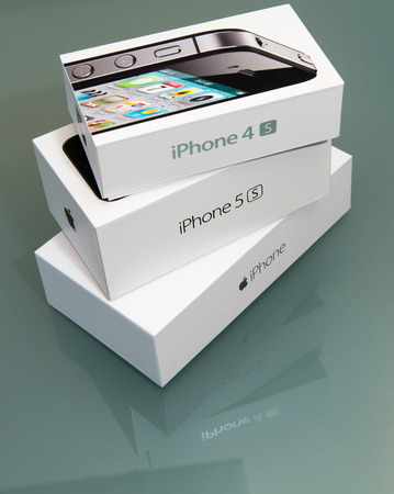 PISA, ITALY - NOVEMBER 19, 2014: Iphone 4s, 5s and 6plus original boxes. Pre-orders of the iPhone 6 series exceeded 4 million within its first 24 hours of availability.のeditorial素材