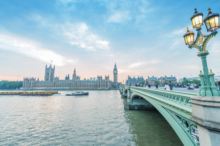 Westminster Bridge and Houses of Parliament at dusk - London.のeditorial素材