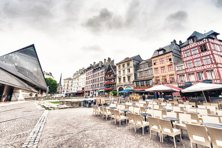 ROUEN, FRANCE - JUNE 17, 2014: Joan's D'arc square with tourists in Rouen, Normandy, France. Around 1.5 million tourists flock to Rouen each year.のeditorial素材