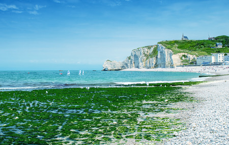 Awesome cliffs of Etretat in Normandy. Geological rocks shapes.の写真素材