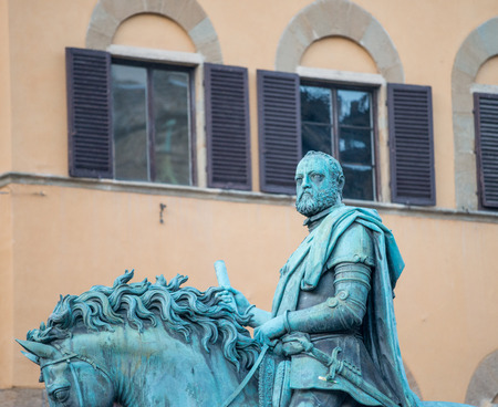 Equestrian statue of Cosimo I de' Medici on the Piazza della Signoria, by Giambologna. Florence, Italyのeditorial素材